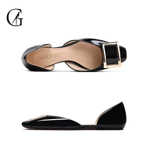

GOXEOU Fashion Casual Square Toe Flats Women Shoes Daily Wearing D'orsay Flat Shoe Ballet Flats Slip on Gold Metal Buckle