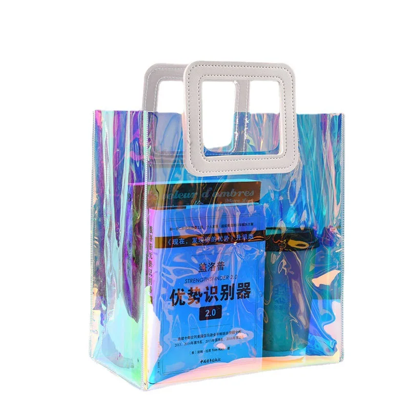 

Multifuncational Holographic Jelly Bag Women Handbags Transparent Clear PVC Tote Bags With Custom Printed Logo, Customized color