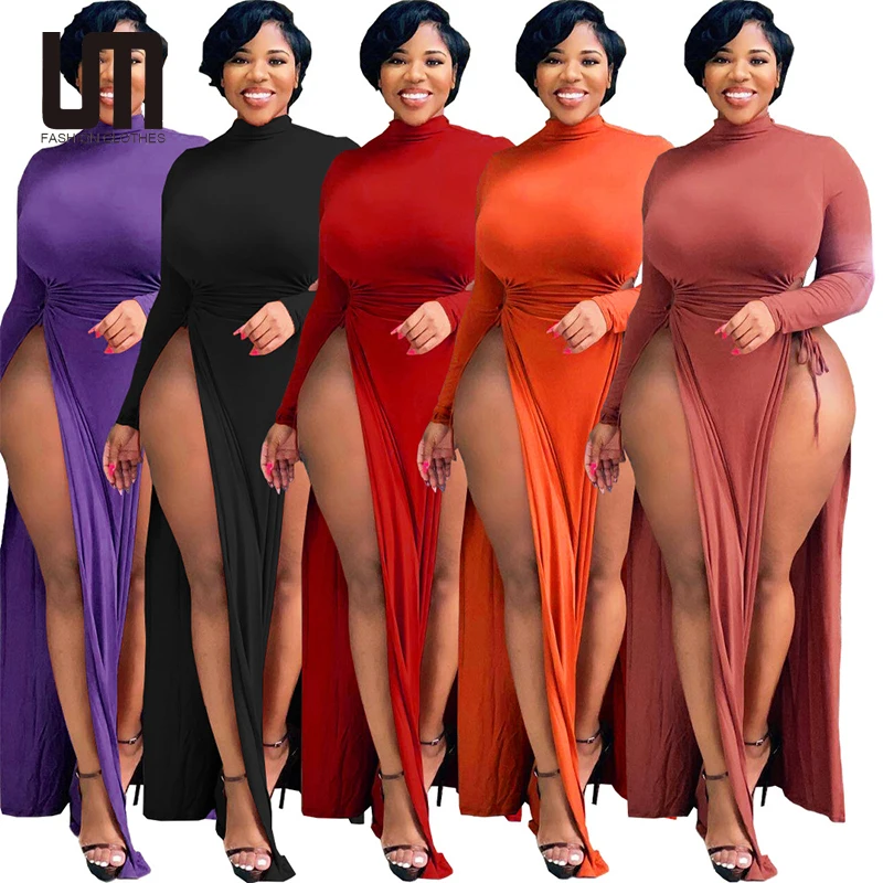 

Women Solid 5XL Plus Size High Slit Oversize Dress, Customized color