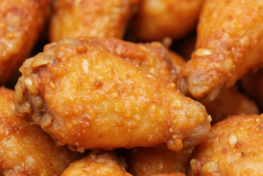 Close-up of crispy salt and pepper chicken wings with visible seasoning on golden skin