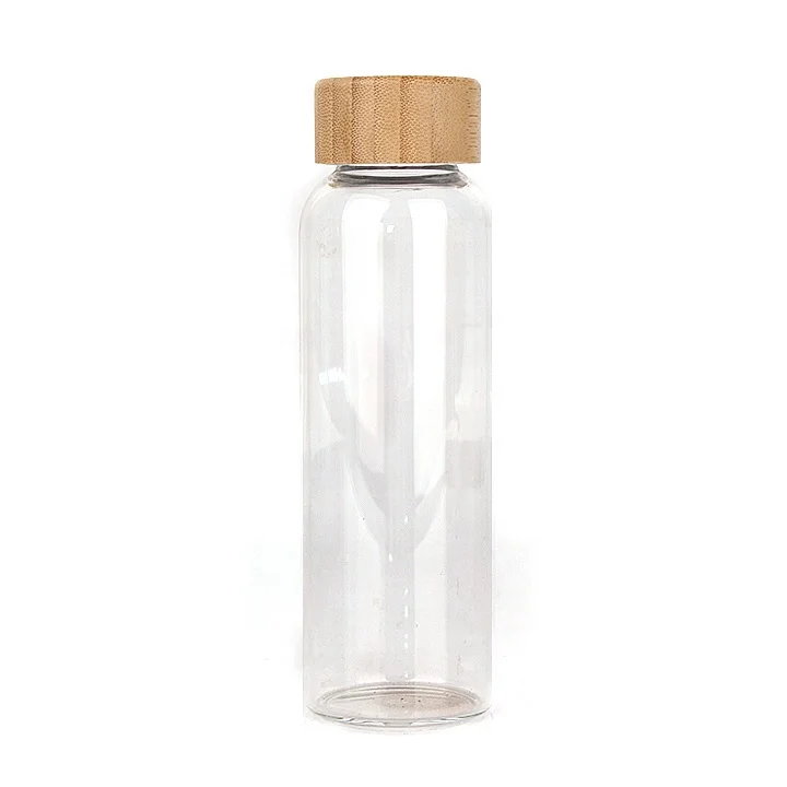 

350ml cylinder glass water bottle with bamboo lid, Clear