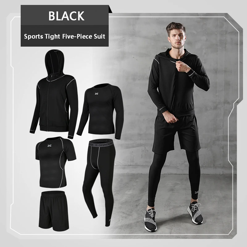 

Custom 5-Pcs Oem Sportswear Men Gym Quick-Drying Bodywear Running Workout 5-Sets Men Compression Sportswear Set