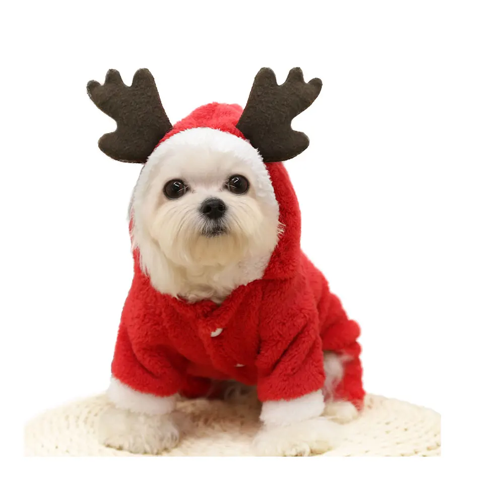 

Wholesale Christmas hoodie dog clothes flannel four-legged thick clothes to keep warm small medium-sized dogs pet dog clothes