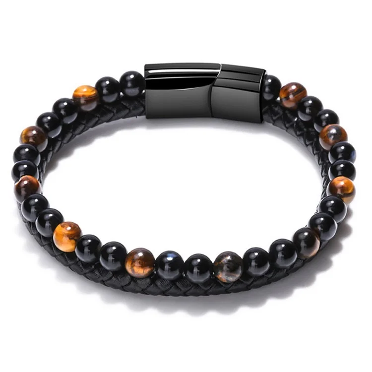 

2021 New stainless steel magnetic buckle mens bead bracelet natural stone