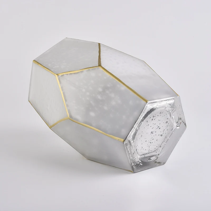 Unique Frosted White Glass Candle Holders with gold rim