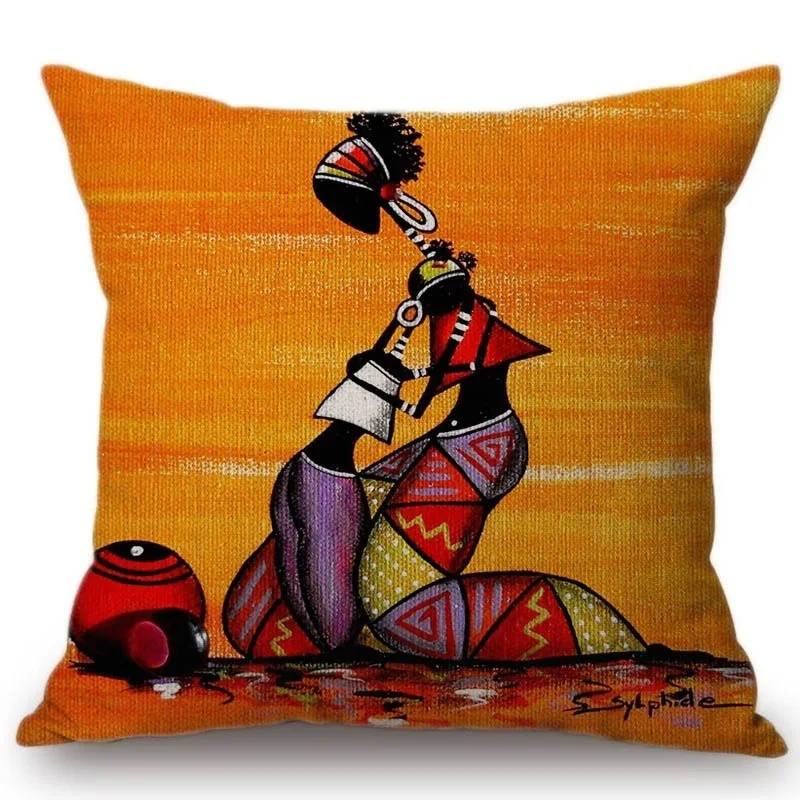 

Wholesale Pillowcase Set Pillow Ethnic Style African Girl Sofa Pillow Waist Pillow Cushion Cover