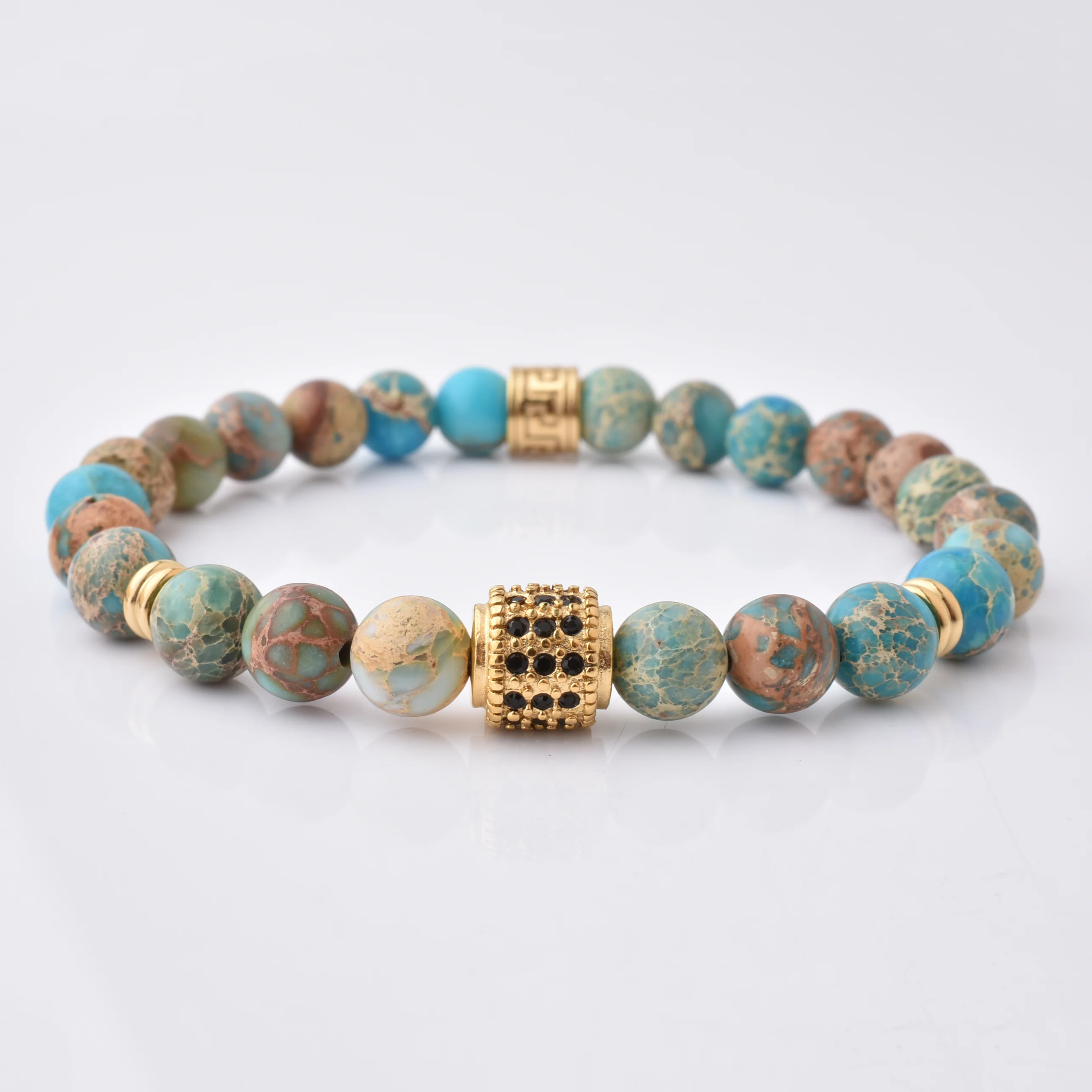

Wholesale Men Custom 8mm Cubic Zircon Natural Imperial Jasper Stone Beaded Bracelet