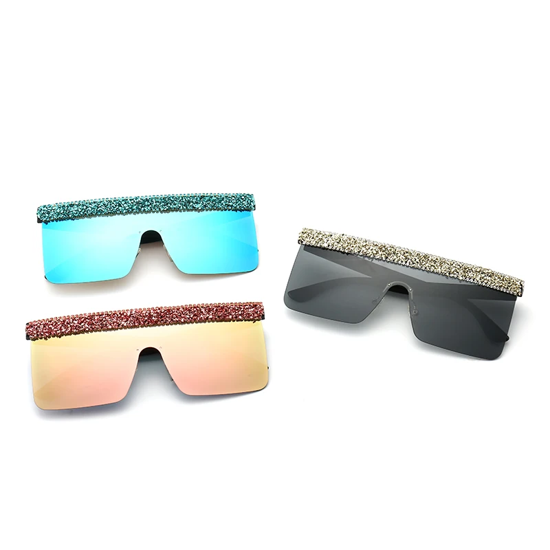 

Diamond Fashion Sun Glasses New Trendy Shiny Rain Stone Eye Wear One-piece Rimless Shades Sunglasses 1758, Picture colors