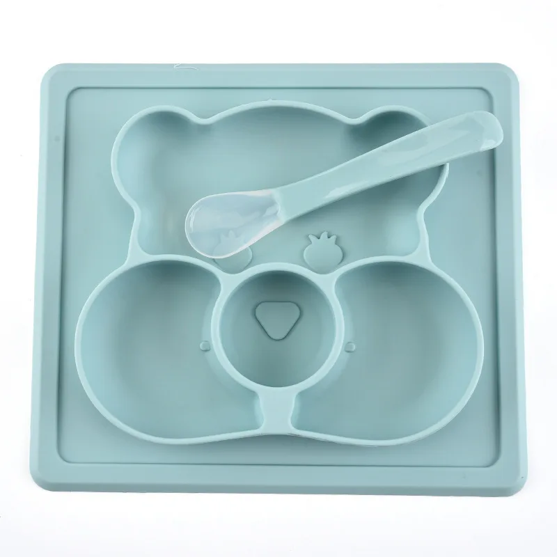 

BPA free silicone kids plate set 2020 hot sell silicone bear plate, Pink blue green