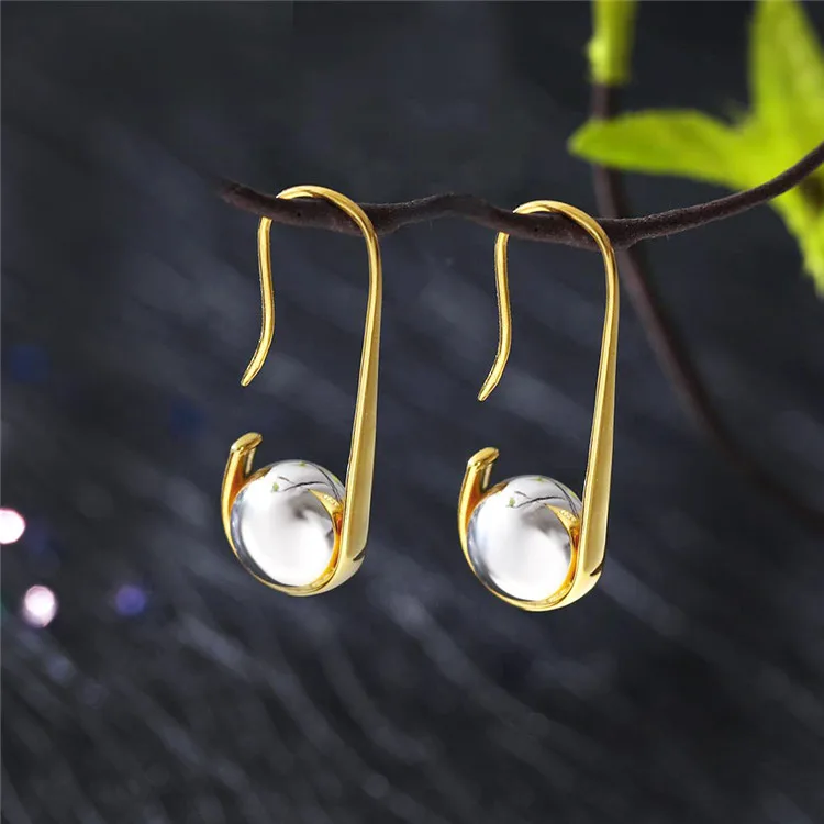 

Wholesale Statement Silver U-Shaped Hook Round Bead Earring Gold Drop Earrings for Women 925 Sterling Luxury Jewelry