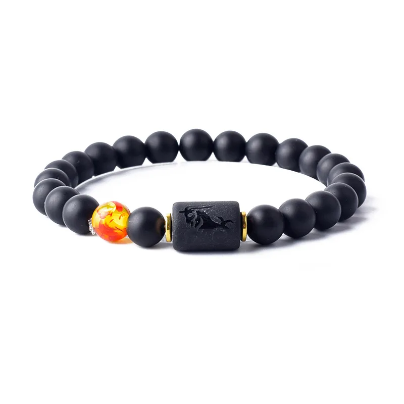 

Bracciale In Pietra zodiacal 12 Zodiac Bracelet Homme Zodiac Bangles Men Cancer Virgo Leo Libra 8mm Matte Black Agate Bracelet