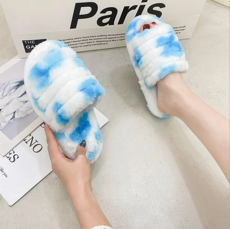 

Women Slides Furry Bedroom Women's Printed Winter Slipper Fashion Graffiti Fur Slippers, 5 colors