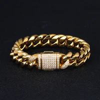 

KRKC Mens Miami Zirconia Diamond Iced Out CZ Cuban Bracelet / Custom 14k 18k Large Hip Hop Man Jewelry Gold Cuban Link Bracelet