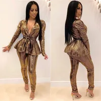 

New arrival 2020 Fashion sequined bodycon long sleeve two piece set sexy night club for Women clothing FM-LS6332