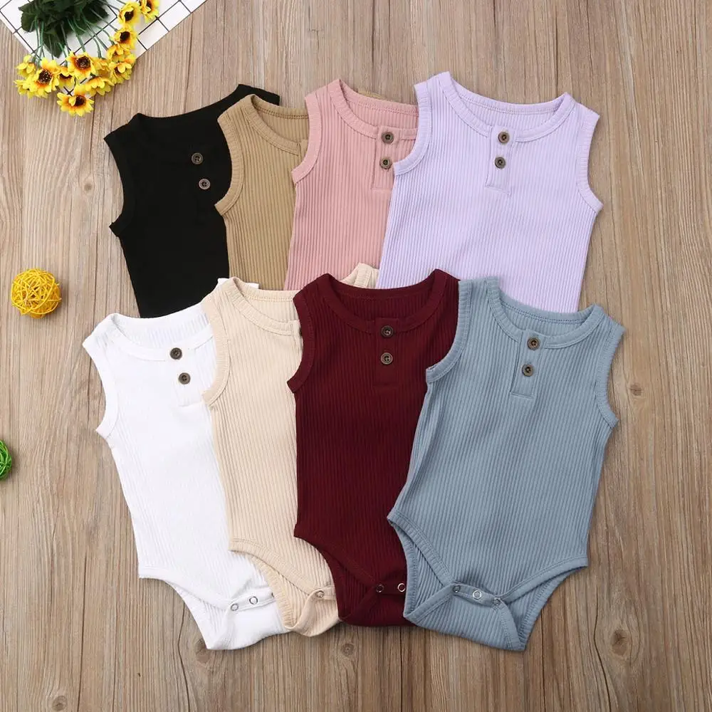 

MIOZING Wholesale Baby Clothes sleeveless Solid Color Baby Jumpsuit Ribbed Newborn Romper With Snap