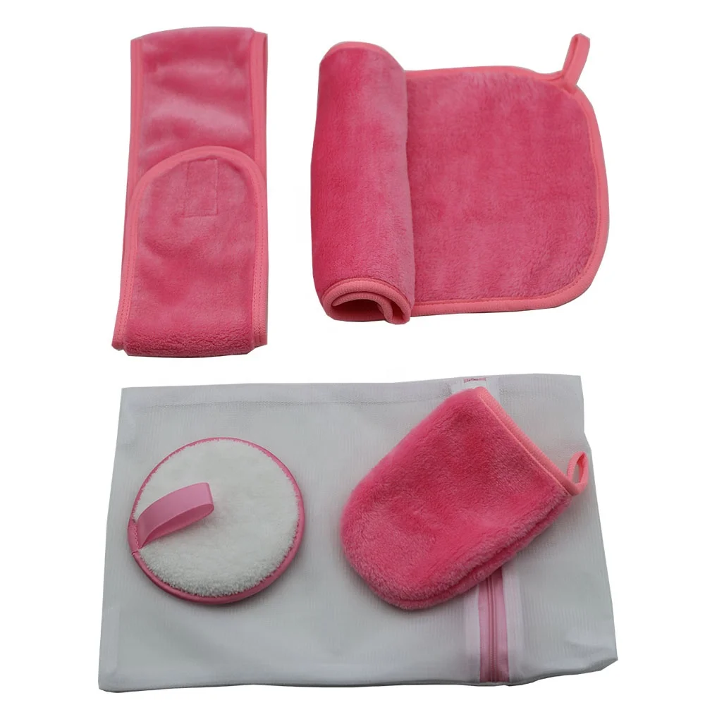 

Microfiber Reusable Face Cleansing Gloves Facial Cloth Pads Makeup Remover Glove Set, Red rose