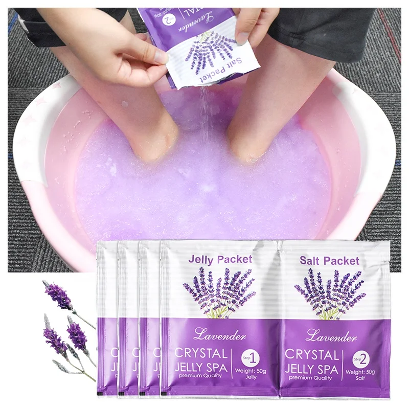 

Private Label Pure Nature Lavender Crystal Jelly Spa Pedicur Foot Soak DIY Foo Jelly Spa Soften Whiten Foot Salt Scrub OEM