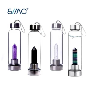 Image of Water Bottle With Crystal Elixir Bottle With Natural Crystal Point Healing Obelisk Wand Energy Cup Crystal Glass Water Bottle