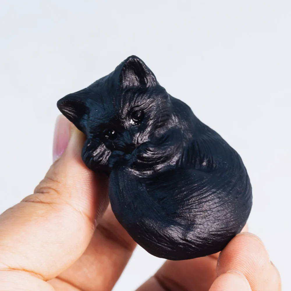 

Wholesale Hand Made Caved Obsidian Sleep Cat Quartz Healing Natural Crystal