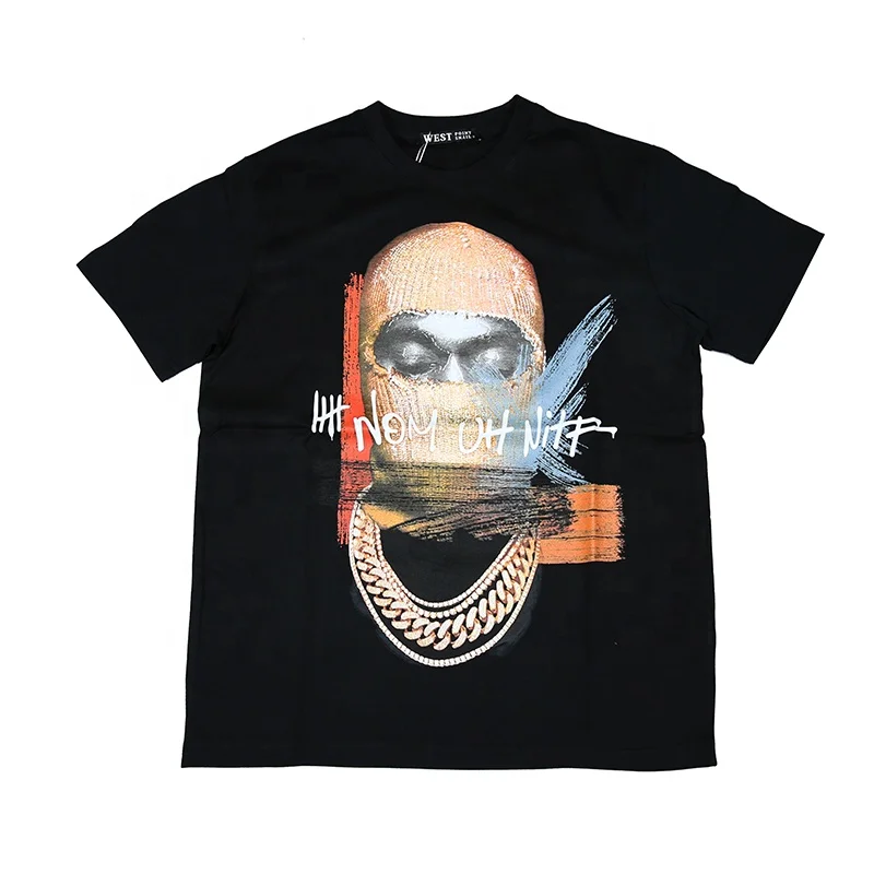 

2021 Factory direct supply OEM high-quality hip-hop masked digital printing 100% cotton anti-wrinkle anti-pilling men's T-shirt