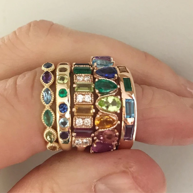 

Gemnel fashion 925 silver jewelry eternity rainbow cubic zirconia band rings woman 2024