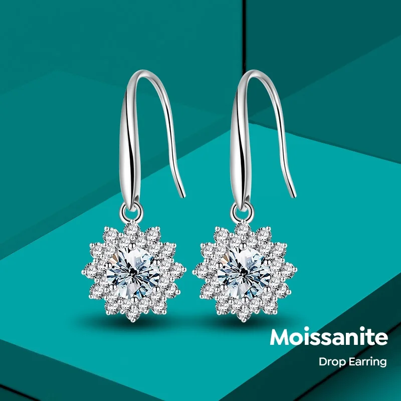 

925 Sterling Silver GRA certified VVS D color 0.5CT Diamond flower Dangle drop Earring Moissanite Women wedding luxury Jewelry