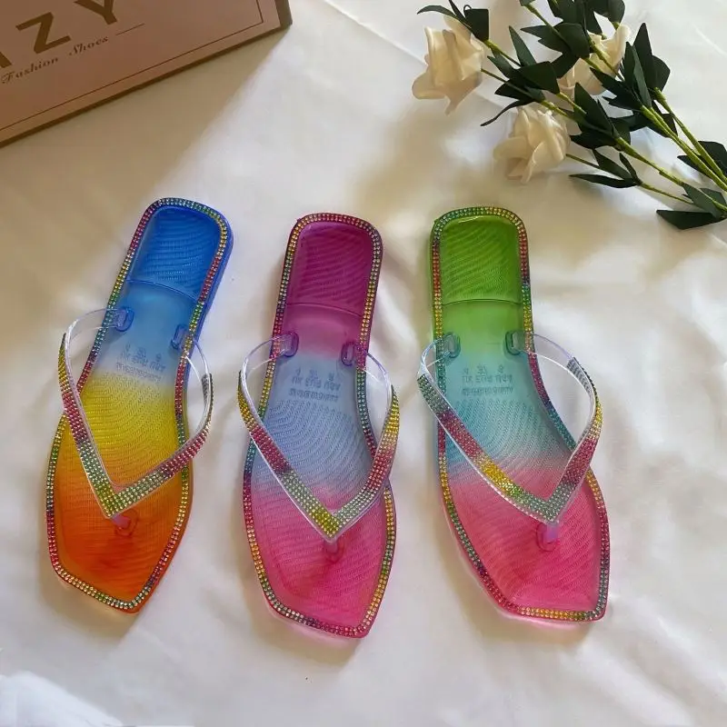 

C&Y 2022 wholesale fashion jelly ladies flip flop beach transparent sandals flat, As shown