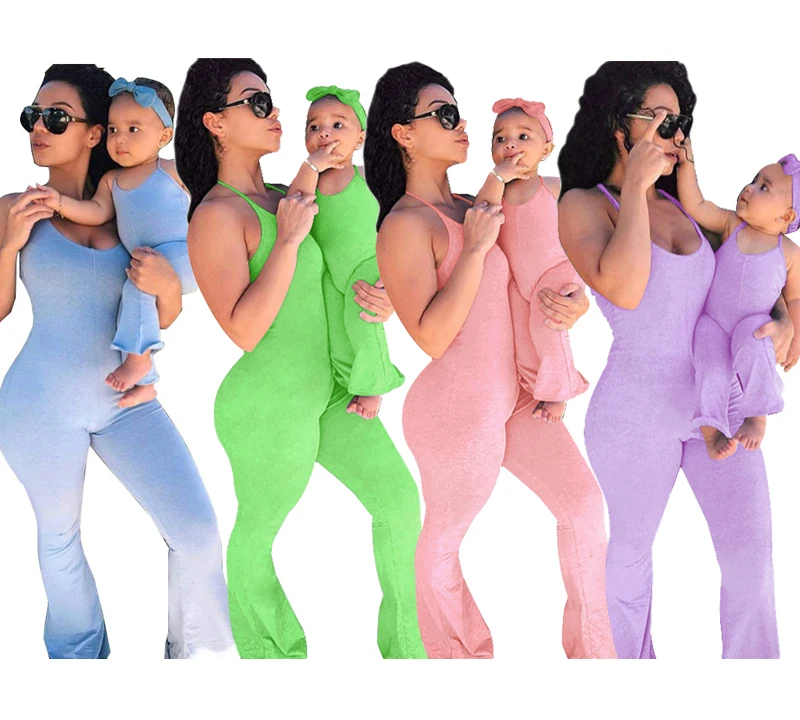 

Cowinner Fashion Mommy and Me Matching Family Jupsuit Set Solid Sexy Bodycon One Piece Romper Pant Sets, As picture show