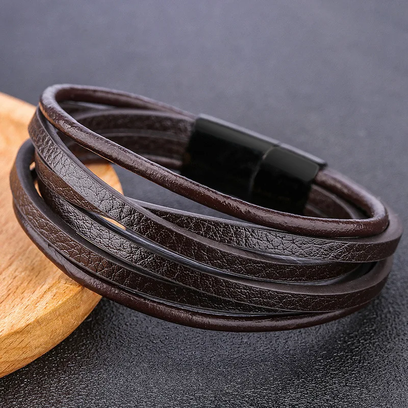 

Men Handmade Briaded Charm Bracelet Jewelry Wholesale Fashion Classic Multilayer Leather Bracelet (SK1368), As picture