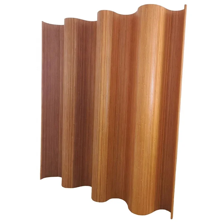 Waved Style Moveable Living Room Restaurant Decoration Both Sides 6 X 8 Feet Tan Bamboo Screen Panels Room Divider
