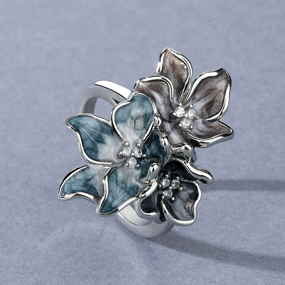 

New Unique Ring KYRA01335 Simple Flower Ring Light Color Epoxy Jewelry Handmade Enamel Women's Wedding Ring Jewelry, Silver