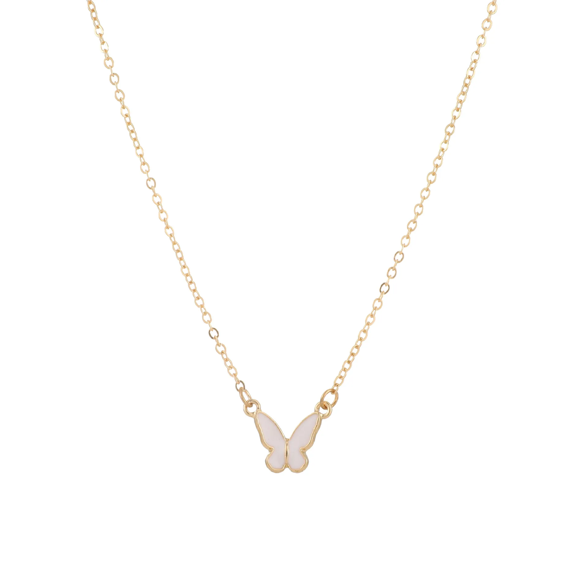 

Cute Water Wave Chain Jewelry Butterfly Shaped Clavicle Necklace Alloy Pendant Necklace For Women, Gold