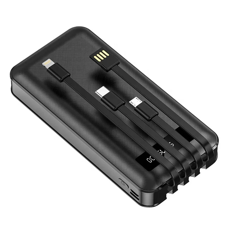 

Big capacity 20000mah multi function build in 4 cable power bank black white