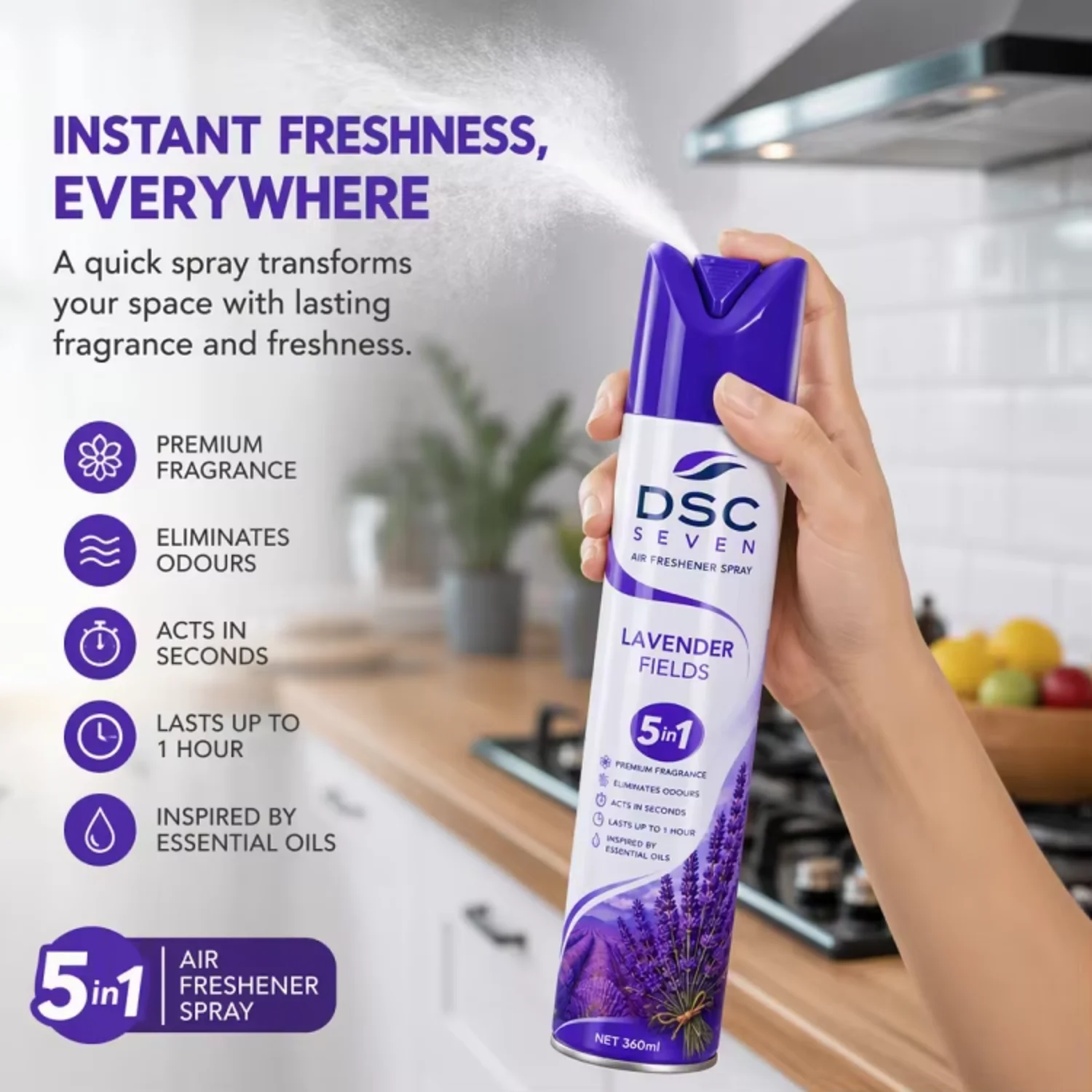 360ml Eco-Friendly Lavender Long Lasting Aerosol Air Freshener Spray Multi Scents Odor Remover