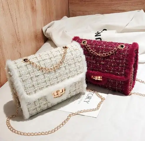 

women handbags shoulder crossbody bag 2020 designer lady fur sling bag, 3 colors