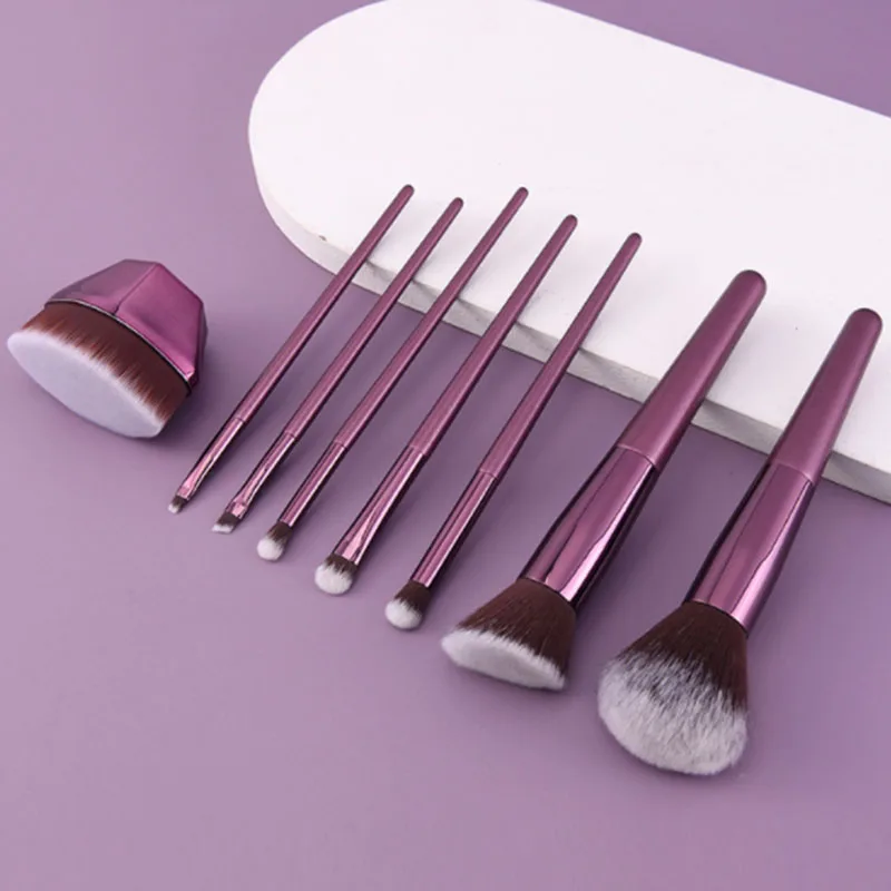 

8pcs high quality purple violet makeup brushes with flat face foundation body brush sunscreen cream custom logo make up brush