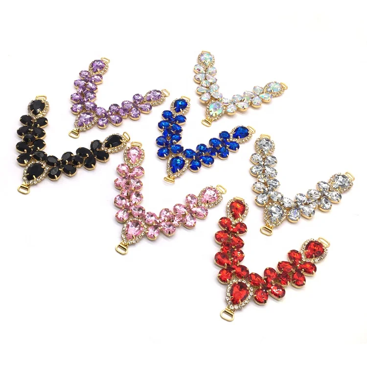 

Fancy handmade diamante sew on rhinestone shoe chain buckle acrylic colors bikini connector, Various color