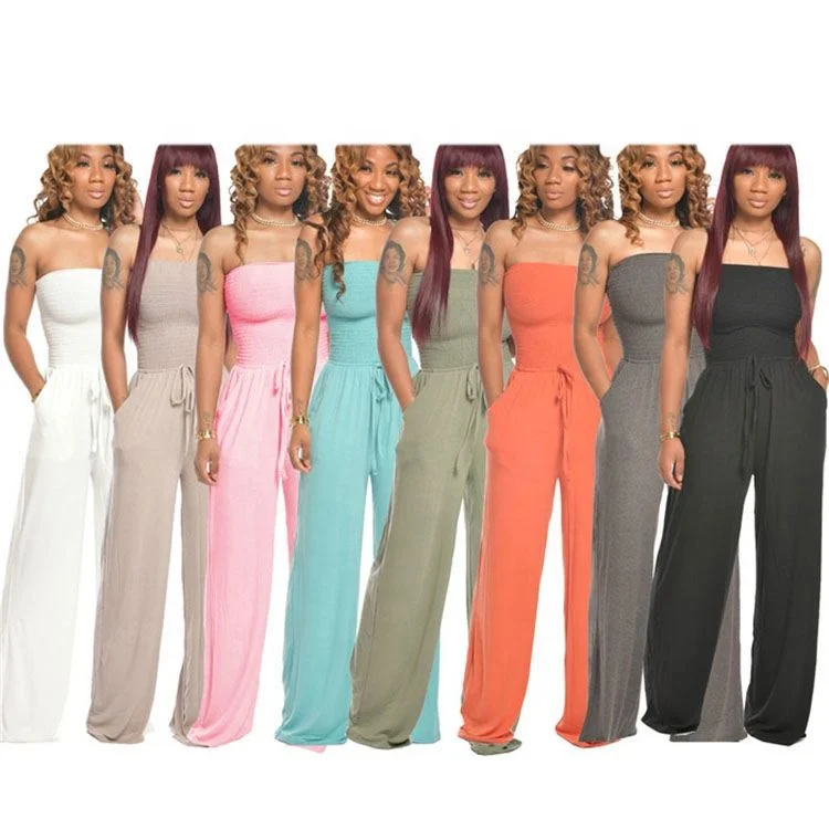 

GE1035-2021 summer solid color wide leg jumpsuits women temperament strapless jumpsuits, Picture shown