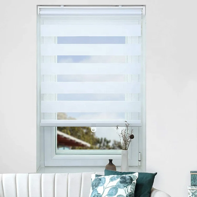 

Custom Double Layer Translucent Shades Window Curtains Pure White Roller Zebra Blinds, Customer's request