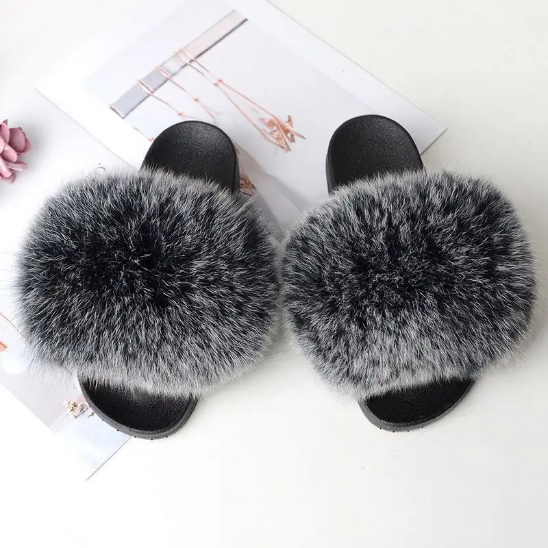 

Latest Wholesale Women Fur Slides, Warm Soft Ladies Fox Fur Slide Slippers
