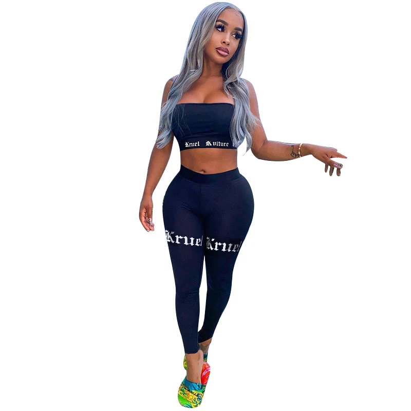 

MS20937 sets womens clothing two piece Sports Sling Tube Top Two Piece Pants Set Backless Fashion Casual Women 's Suits Two Piec