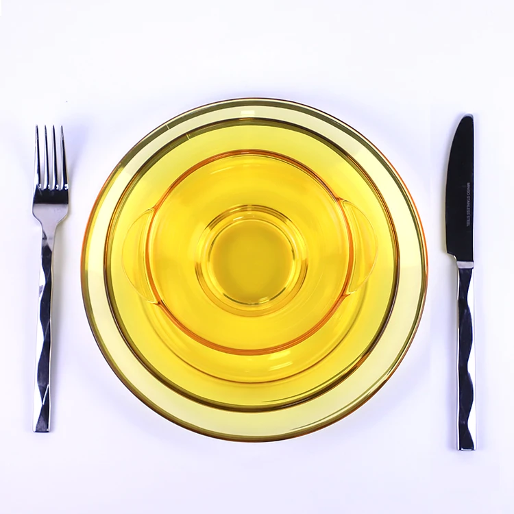 

Factory direct sale clear glassware daily household glass dinner plate, Yellow