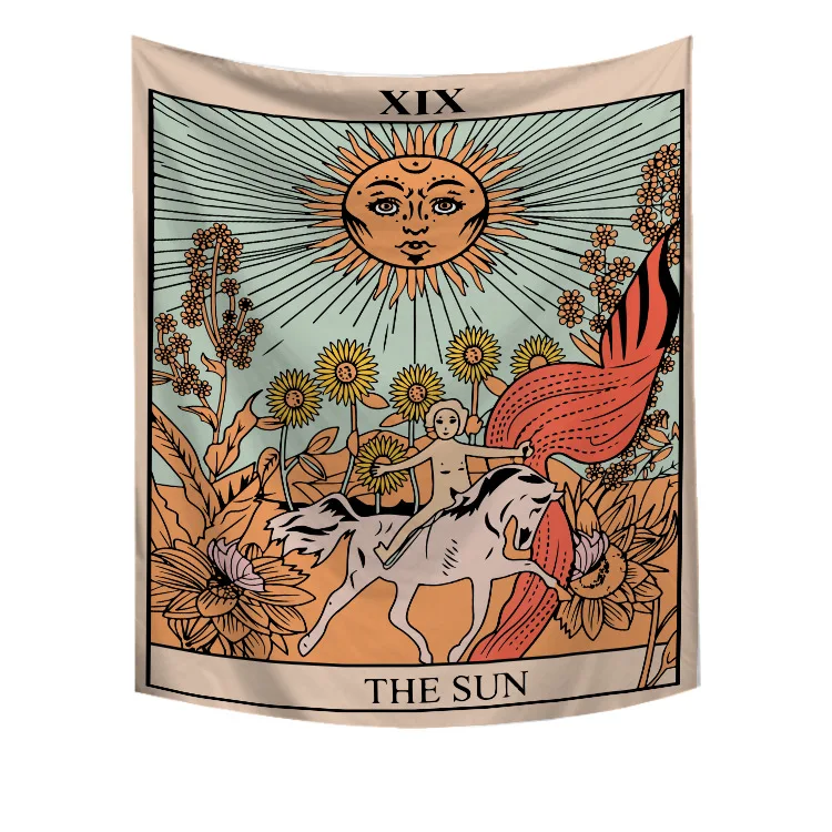 

Tarot Flag The Sun Flowers Mountains Tapestry Hippie Cotton Printed Handmade Art Wall Hanging Decoration Cloth Wall Tapestries, Optional