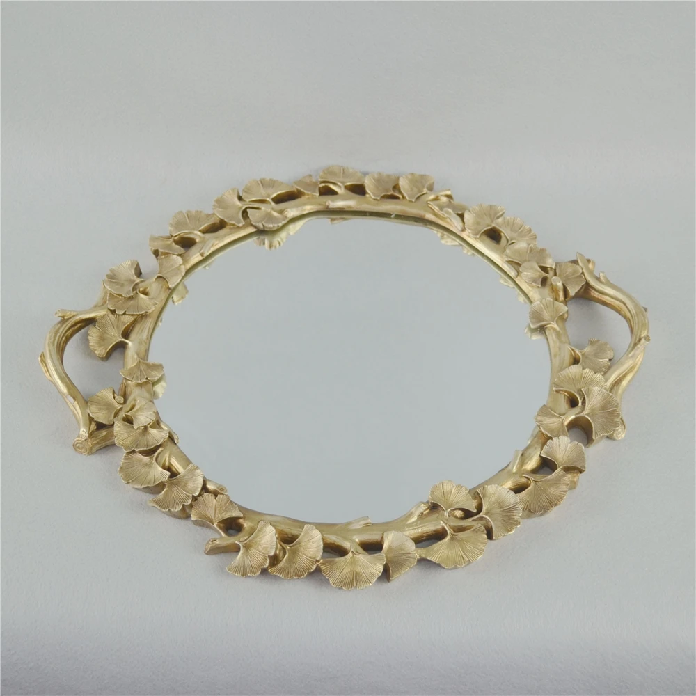 princess style pink resin frame mirror serving tray with pattern print