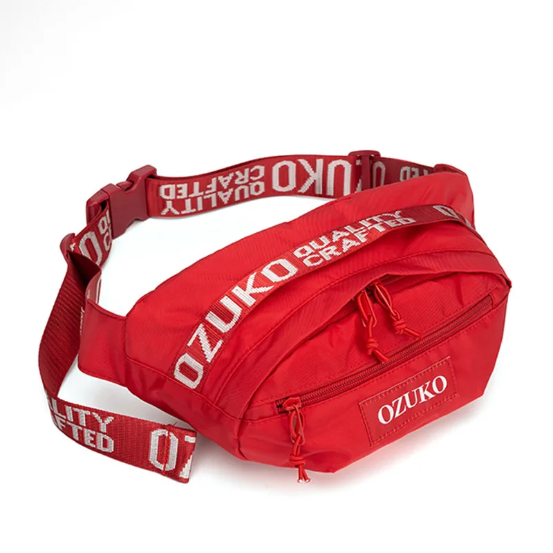 

OZUKO D9102 Drop shipping New Men Fashion Outdoor Designer Belt Bum Bag Sport Waterproof Custom Fanny Pack Waist Bag, Black/blue/red