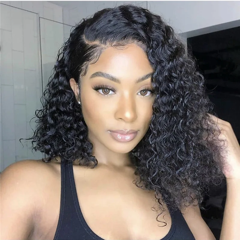 

Women Medium and Long Length African Small Curly hair human wig Synthetic high temperature yarn Lace Front Wig