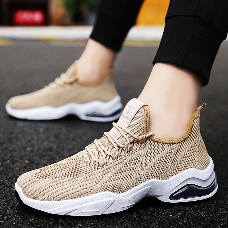 

Q10 Slip on tennis walking shoes knit mesh fashion sneakers quality men sneakers men's sneakers-sports shoes casual shoes, Beige, white, black