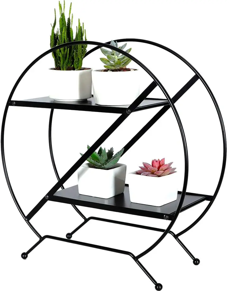 批发家居花园植物架经典黑色圆形金属丝花架 - buy black round metal