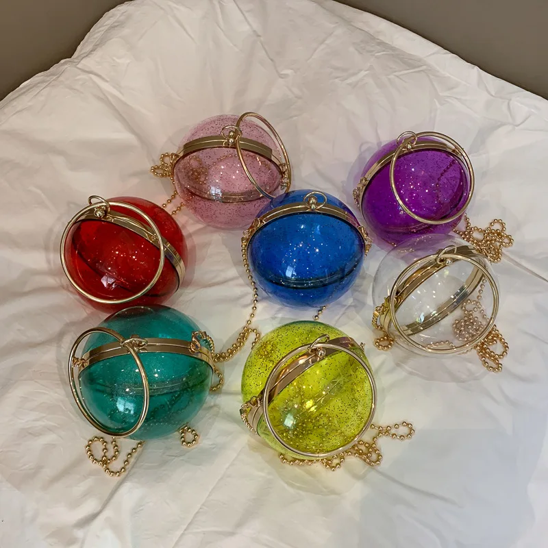 

Wholesale Niche Design Acrylic Transparent Round Circle Handle Bags Clear Ball Purse With Handbags, 7 colors