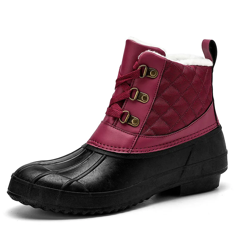 

New Fashion Warm Lace Up Leather Rain Ankle Flat Shoes Women Snow Duck Boots
